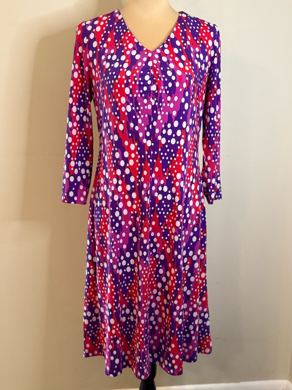 Bob Mackie midi dress pink purple with white polka dots SZ SM